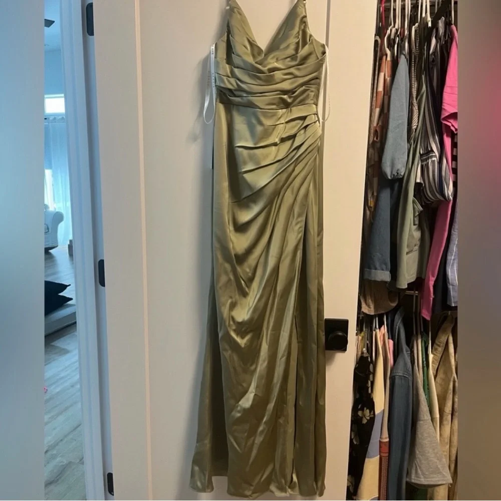 Azazie Pistachio Green Evening Gown - Picture 3 of 5